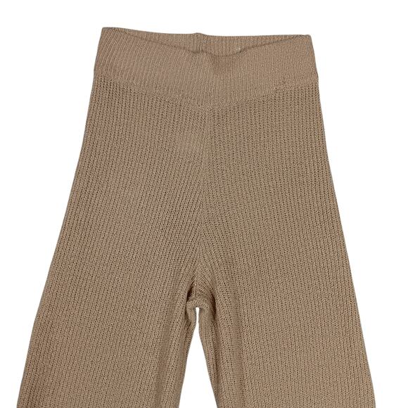 MOD REF Ribbed Knit Pants Nude Size Medium High Rise Crop Length Elastic Waist - Picture 8 of 14
